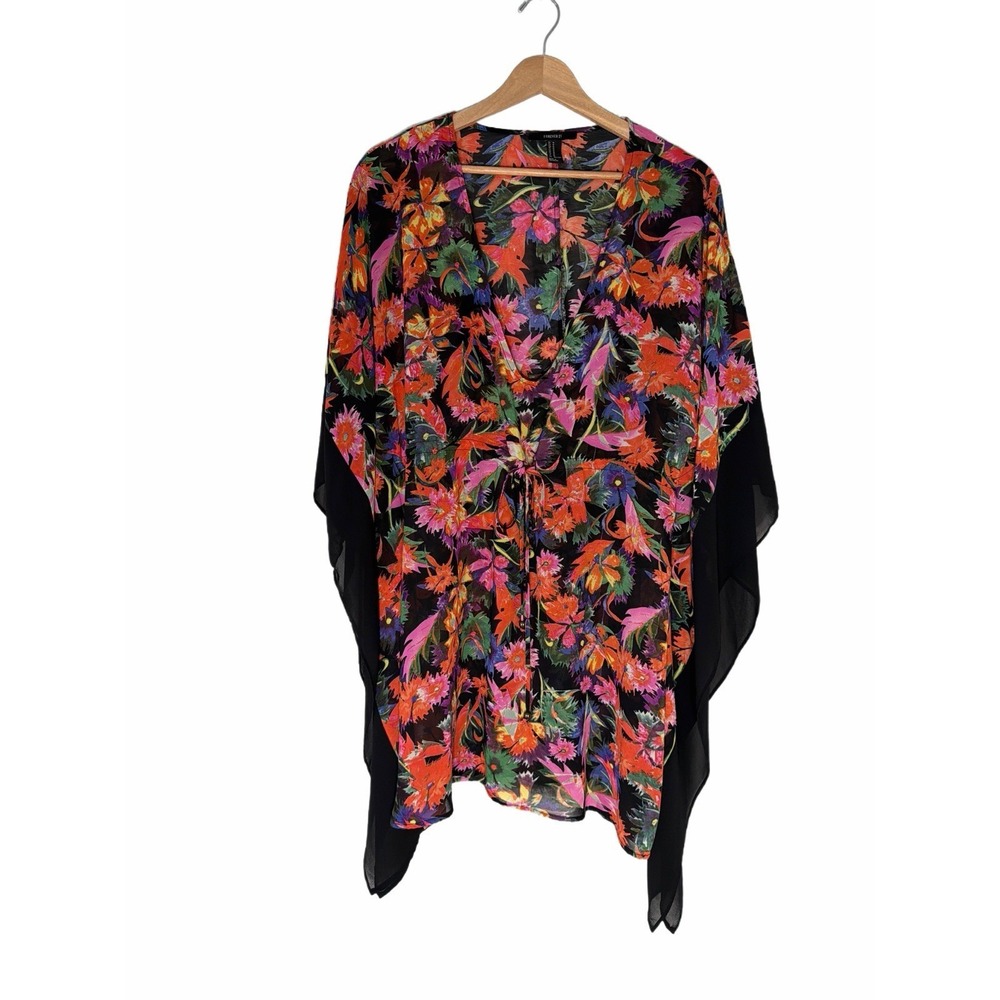 Forever 21 Floral Kimono-style Sheer Top Poncho Beach Swim Cover-up - M